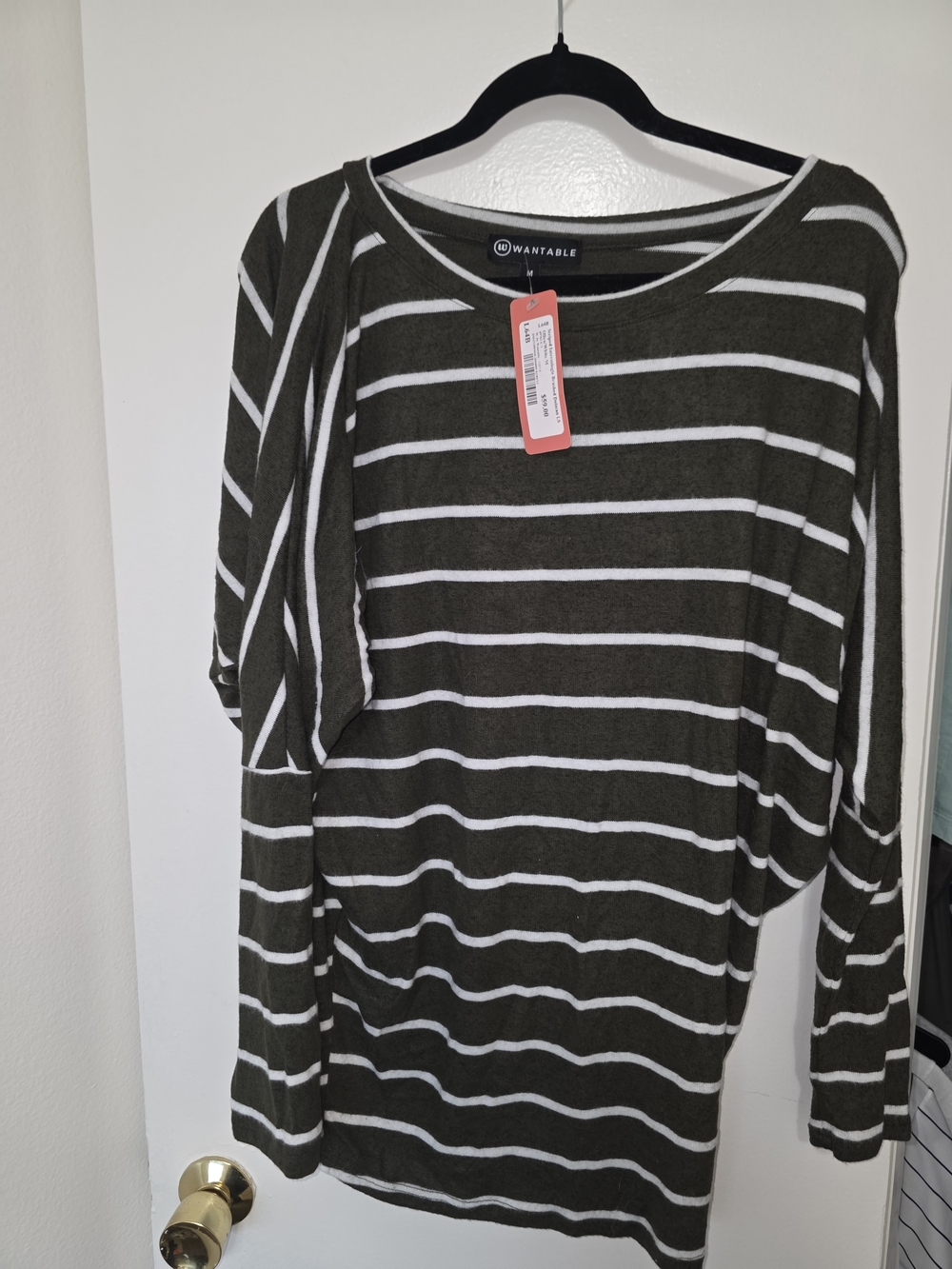 NWT Olive Green & White Striped Women’s Top Size Med